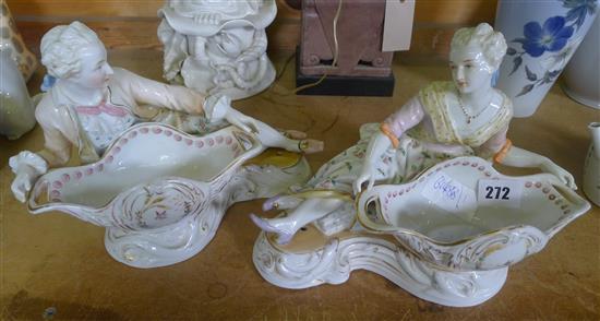 Pair French porcelain figural baskets